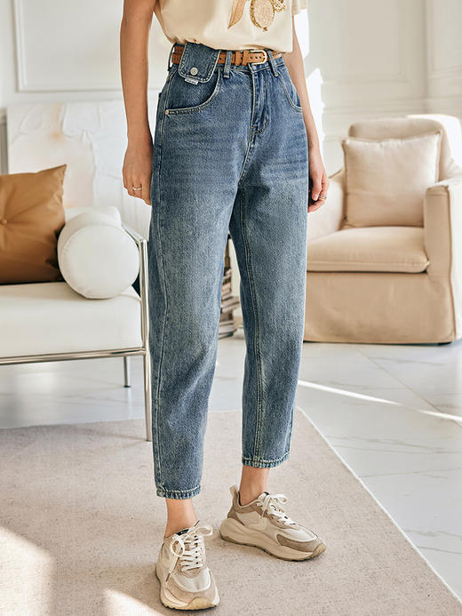 OLrain欧芮儿法式九分牛仔裤女春季2023年新款高腰直筒阔腿烟管裤 商品图2