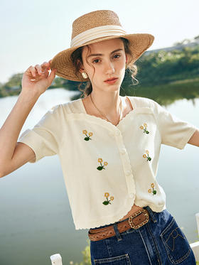 OLrain欧芮儿法式提花针织衫女春季2023年新款复古刺绣短款套头衫