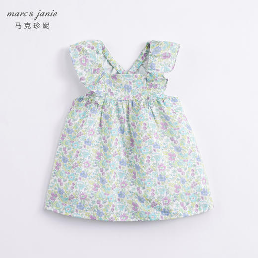 马克珍妮新款夏装 女童花边袖方领纯棉连衣裙230008 商品图1