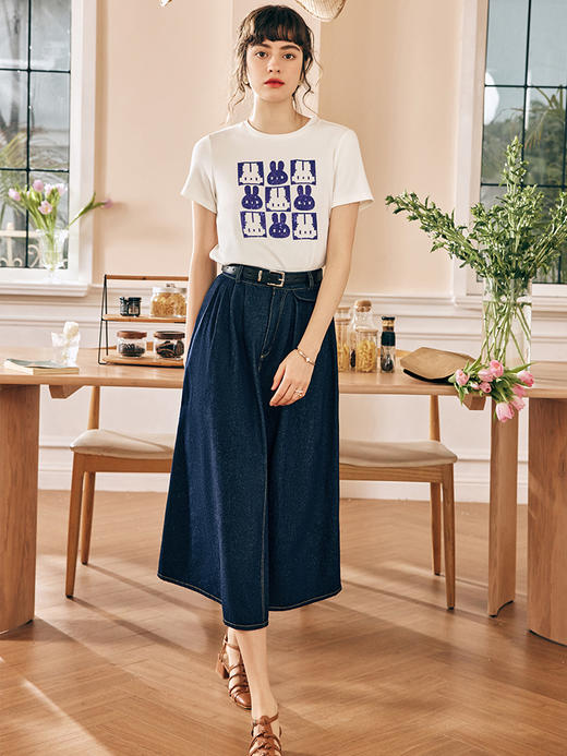 OLrain欧芮儿法式牛仔半身裙女春季2023新款高腰显瘦A字大摆伞裙 商品图3