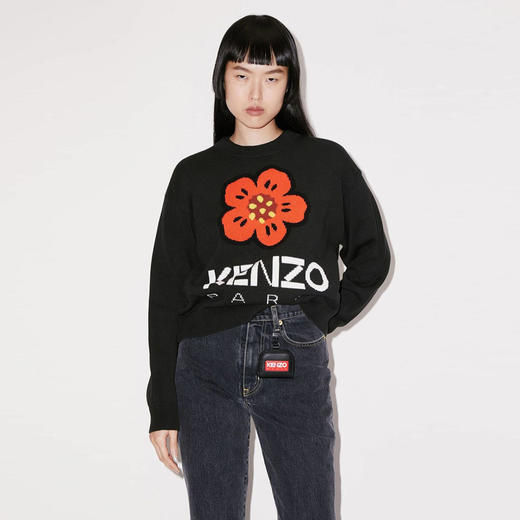 KENZO 高田贤三 女士棉质 “BOKE FLOWER” 徽标嵌花长袖针织衫 黑色 FD52 PU380 3LC 99J 商品图1