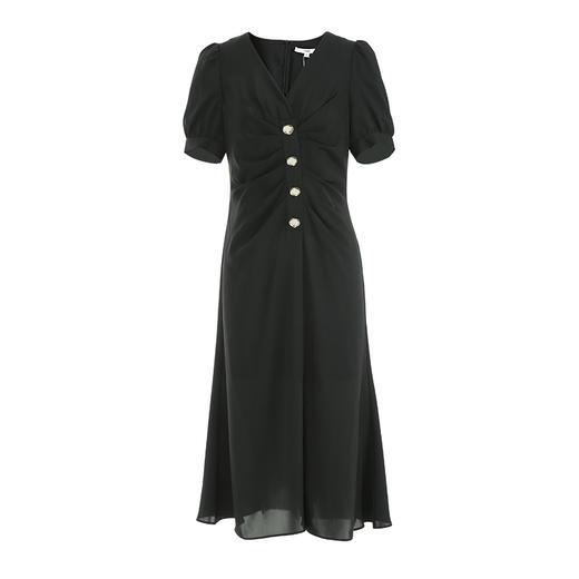 VIMAGE纬漫纪夏季新款V领高腰时尚显瘦百褶泡泡袖裙摆开叉连衣裙V1907535 商品图6