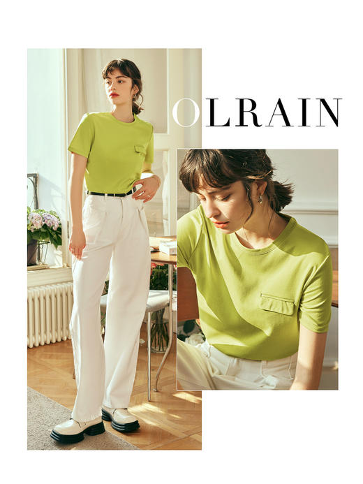 OLrain欧芮儿法式天丝短袖T恤女春季2023年新款宽松纯色休闲上衣 商品图0