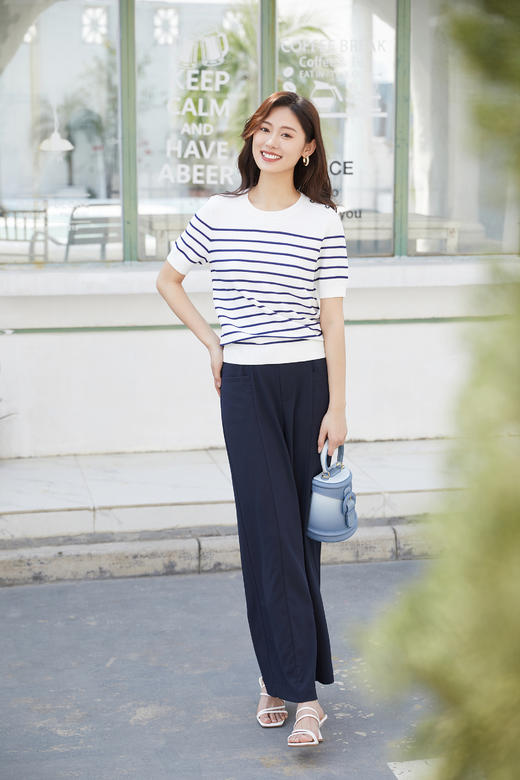 奇威【粘纤 84%】撞色条纹短袖T恤0DB05096 商品图12