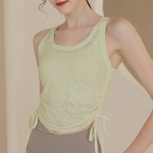 【新品上市】提花抽绳无袖罩衫运动背心女短款瑜珈服跑步健身上衣夏MXF 000  99090 商品图1