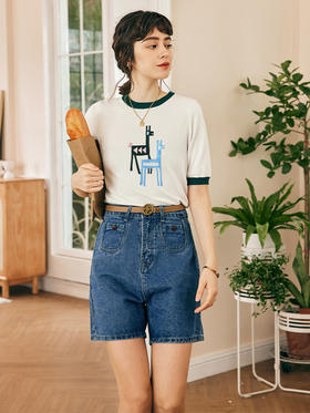 OLrain欧芮儿法式米白色针织衫女春季2023新款时尚刺绣撞色套头衫