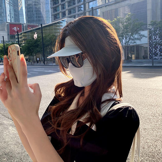 【冰丝帽檐防晒口罩】防晒面罩遮全脸，防紫外线女，夏季薄款带帽檐，冰丝透气防晒口罩。ry 商品图2
