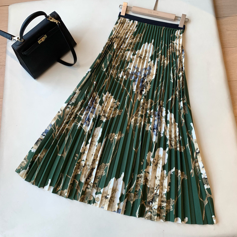 轻奢款丨高级感 水墨印花褶裥双绉百褶裙高腰显瘦A字半身裙