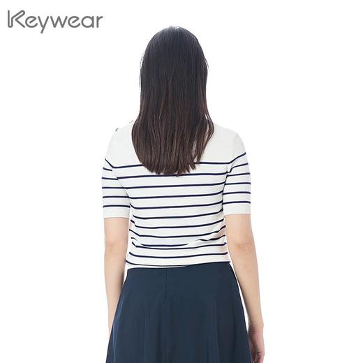 奇威【粘纤 84%】撞色条纹短袖T恤0DB05096 商品图1