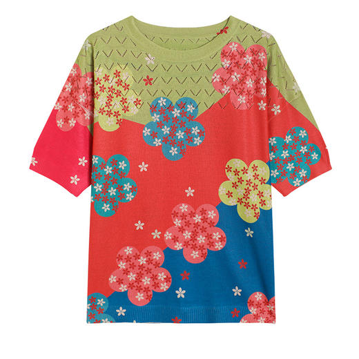 时尚印花，中年妈妈夏装短袖t恤薄款针织衫宽松大码女装遮肚上衣CC-5-5259 商品图4