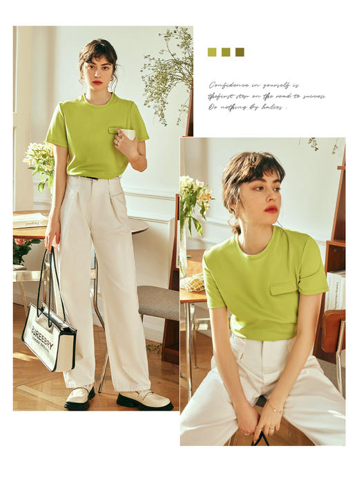 OLrain欧芮儿法式天丝短袖T恤女春季2023年新款宽松纯色休闲上衣 商品图2