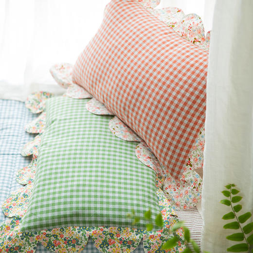 复古格纹与碎花系列花边枕全荞麦壳成人护颈枕 商品图2