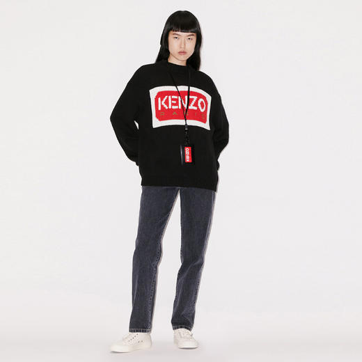KENZO 高田贤三 女士棉质字母徽标嵌花长袖针织衫 黑色 FD52 PU385 3LA 99J 商品图3