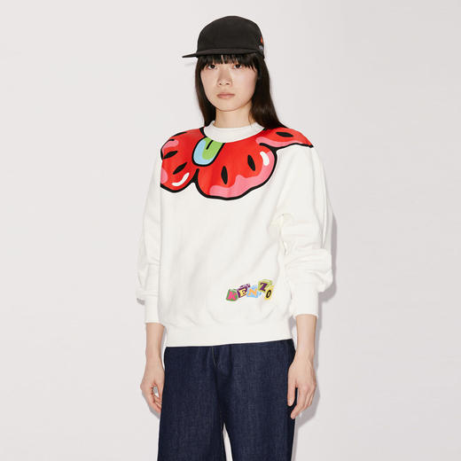 KENZO 高田贤三 女士棉质博克花卉徽标印花圆领长袖卫衣 白色 FD52 SW657 4MB 02 商品图1