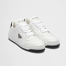 PRADA 普拉达 女士 Downtown 穿孔皮革漆包金属三角形标志休闲运动鞋 白色 1E792M 3LJ6 F0964