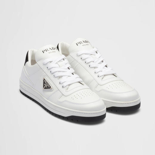 PRADA 普拉达 女士 Downtown 穿孔皮革漆包金属三角形标志休闲运动鞋 白色 1E792M 3LJ6 F0964 商品图0