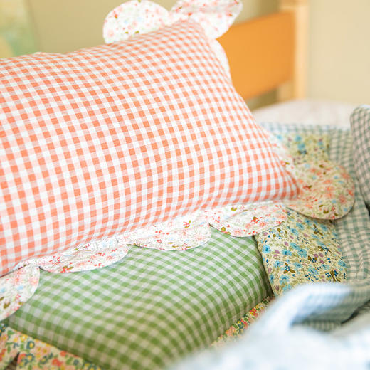 复古格纹与碎花系列花边枕全荞麦壳成人护颈枕 商品图3