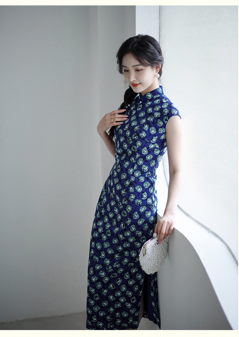 逸红颜莱茵2023夏季新款旗袍改良版连衣裙女包肩袖立领旗袍