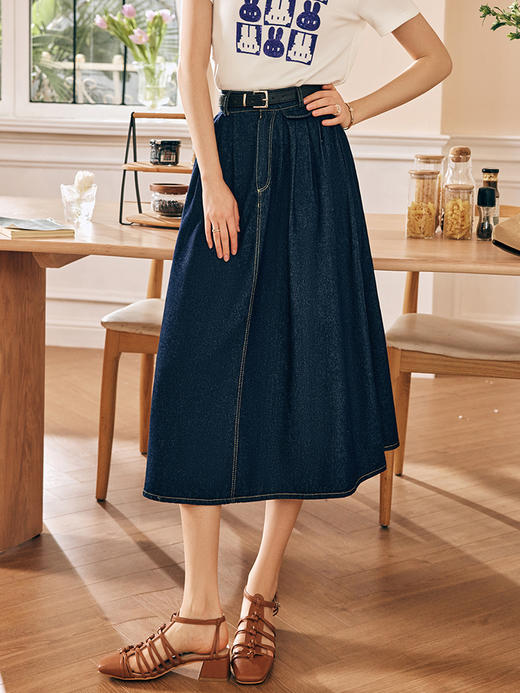 OLrain欧芮儿法式牛仔半身裙女春季2023新款高腰显瘦A字大摆伞裙 商品图2