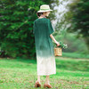 圆领简约大气棉麻袍子吊染渐变青绿腰宽松亚麻连衣裙YM-S266 商品缩略图3