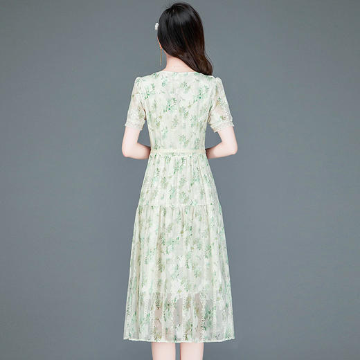 QYM H23A076-Y印花连衣裙蕾丝拼结中长裙时尚气质大摆裙 商品图2