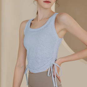 【新品上市】提花抽绳无袖罩衫运动背心女短款瑜珈服跑步健身上衣夏MXF 000  99090