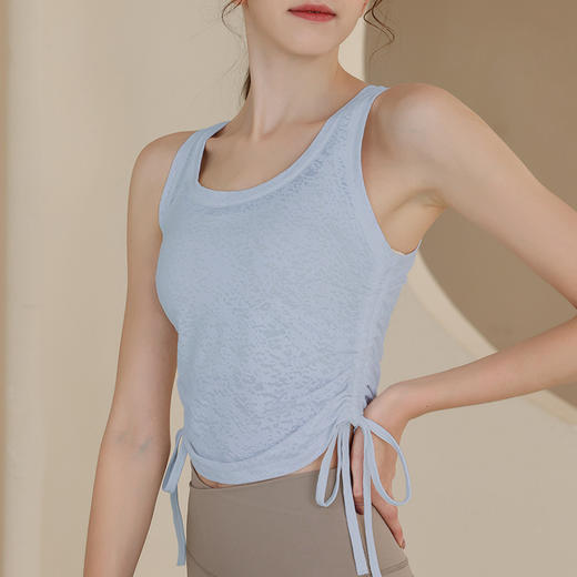 【新品上市】提花抽绳无袖罩衫运动背心女短款瑜珈服跑步健身上衣夏MXF 000  99090 商品图0