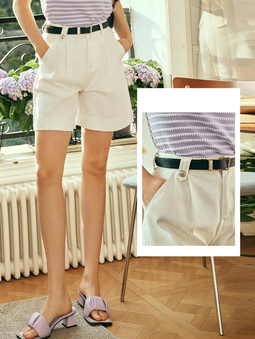 OLrain欧芮儿法式白色牛仔裤女夏季2023新款高腰直筒阔腿A字短裤 商品图2