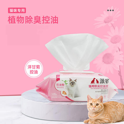 派锐猫用除臭控油湿巾猫专用湿巾无酒精去污宠物湿纸巾加厚120片 商品图0