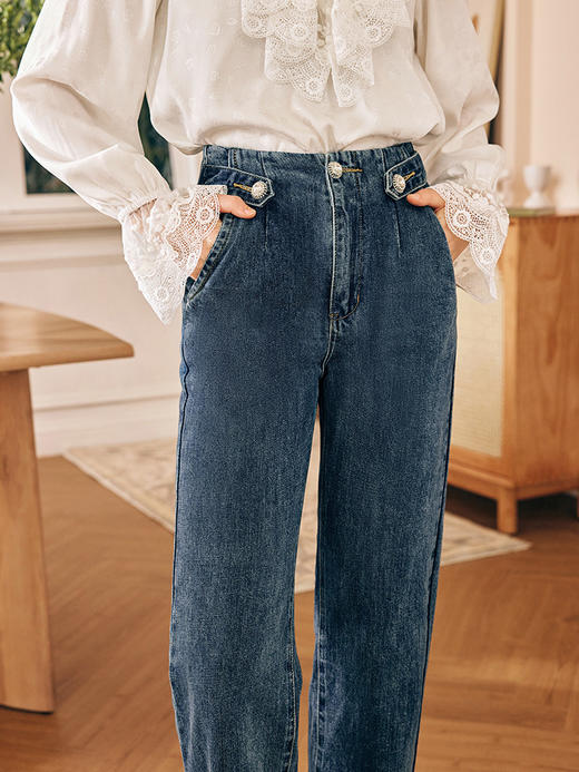 OLrain欧芮儿法式直筒牛仔裤女夏季2023新款高腰复古薄款阔腿长裤 商品图1