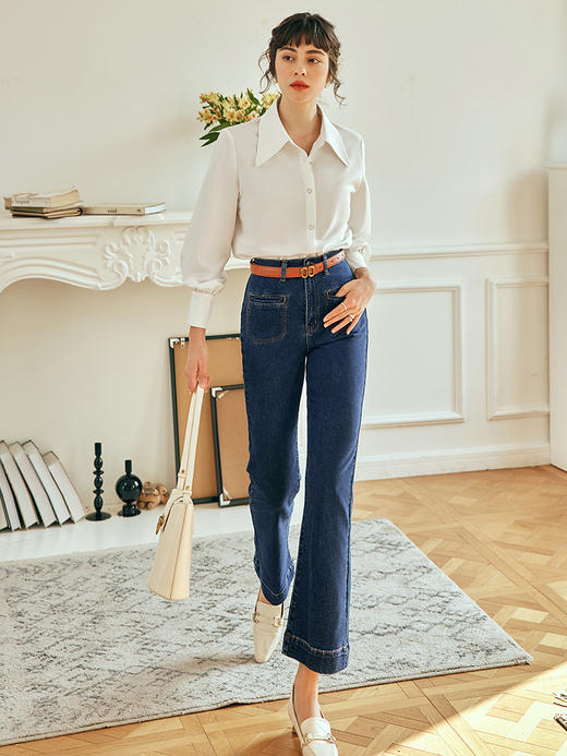 【满200减20元】OLrain欧芮儿法式牛仔裤女春季2023新款高腰显瘦复古阔腿喇叭裤子 商品图3