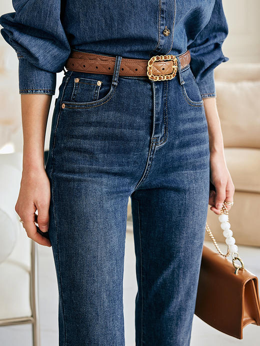 OLrain欧芮儿法式蓝色牛仔裤女春季2023新款高腰显瘦紧身小脚裤 商品图3