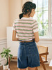 OLrain欧芮儿法式条纹针织衫女春季2023年新款时尚拼色短袖套头衫 商品缩略图2