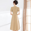 DD-2023年夏款中长款皱褶系带收腰时髦A字裙圆领短袖通勤气质连衣裙 商品缩略图2