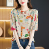 时尚印花，中年妈妈夏装短袖t恤薄款针织衫宽松大码女装遮肚上衣CC-5-5259 商品缩略图1