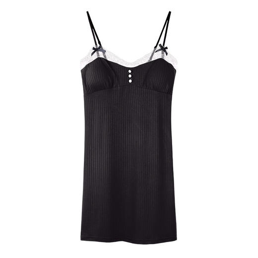 「莫代尔丝滑材质！数款可选」2023夏季冰丝睡裙 纯欲黑凉感型带胸垫性感蕾丝薄款吊带睡裙女上衣 商品图4