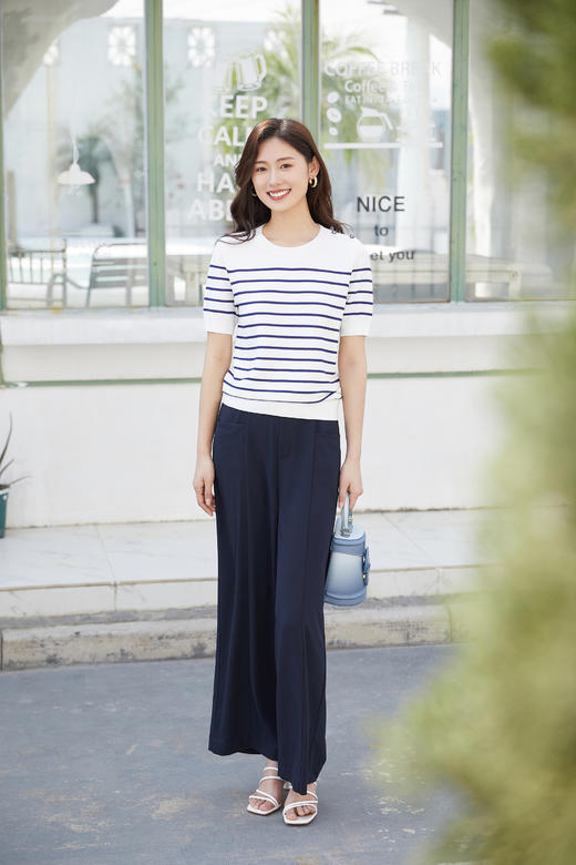 奇威【粘纤 84%】撞色条纹短袖T恤0DB05096 商品图14