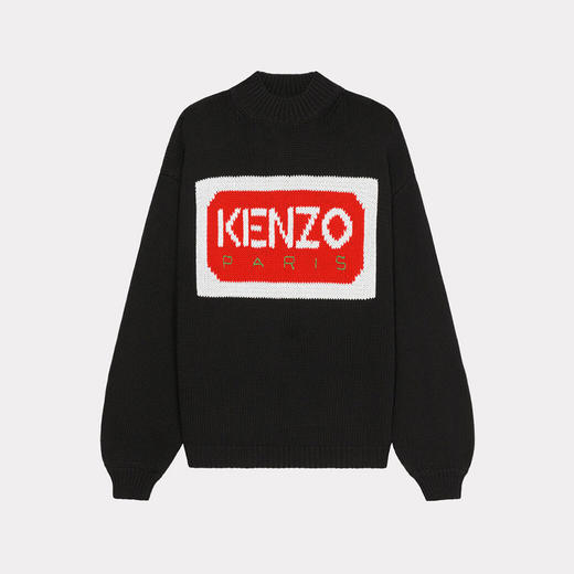 KENZO 高田贤三 女士棉质字母徽标嵌花长袖针织衫 黑色 FD52 PU385 3LA 99J 商品图0