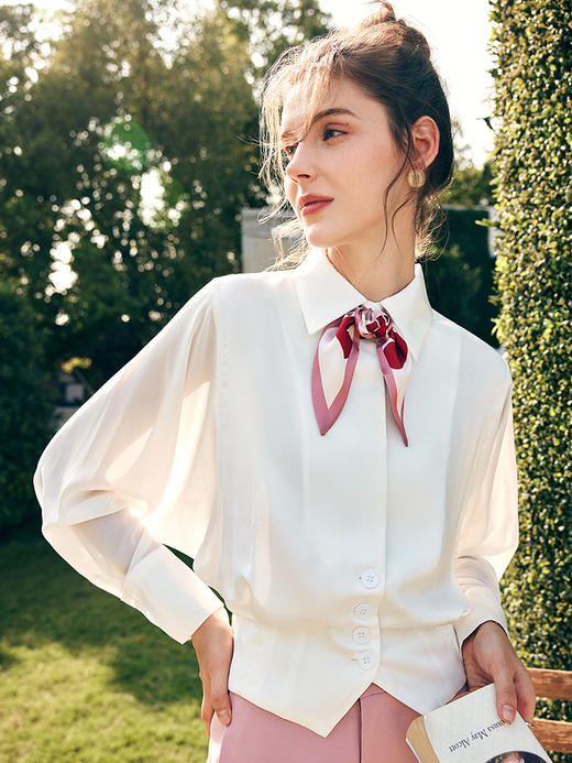 OLrain欧芮儿法式米白色长袖衬衫女春季2023新款宽松复古衬衣 商品图2