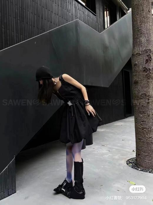 无袖金属扣腰带花苞连衣裙 商品图5