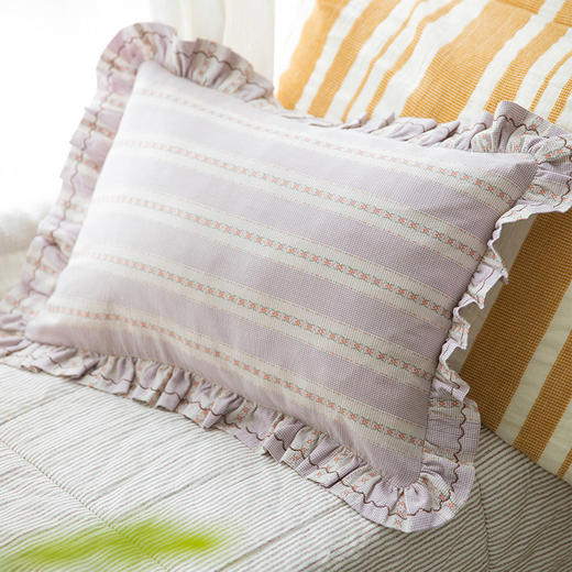 复古条纹系列花边枕全荞麦壳成人护颈枕 商品图0