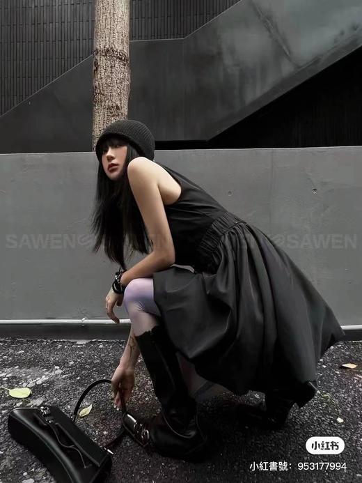 无袖金属扣腰带花苞连衣裙 商品图4