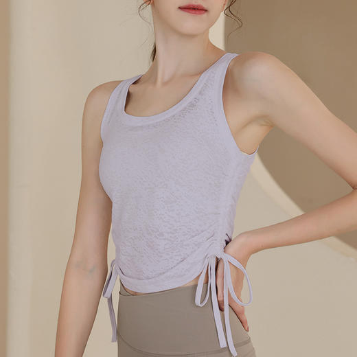 【新品上市】提花抽绳无袖罩衫运动背心女短款瑜珈服跑步健身上衣夏MXF 000  99090 商品图2