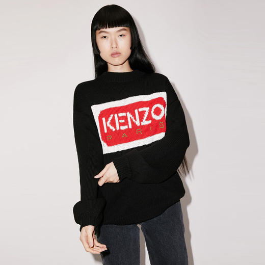 KENZO 高田贤三 女士棉质字母徽标嵌花长袖针织衫 黑色 FD52 PU385 3LA 99J 商品图1