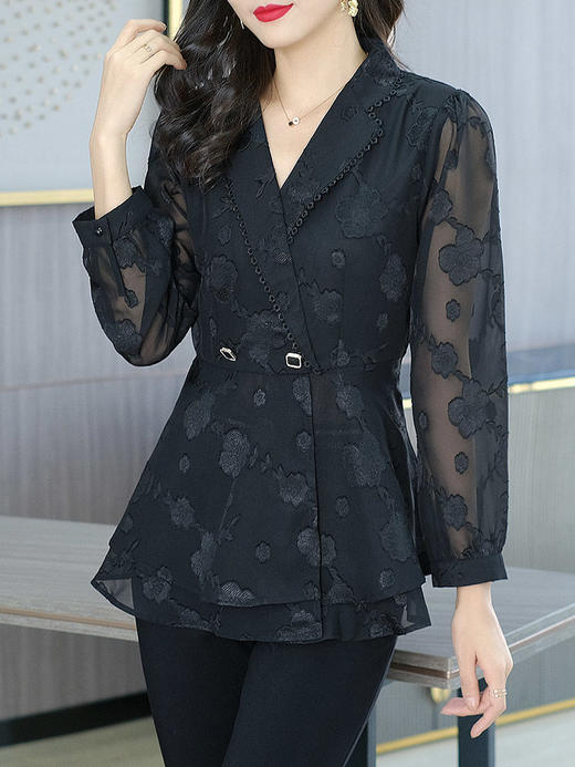 KQL-大码女装2023春季新款微胖mm显瘦上衣高级感时尚胖妹妹蕾丝衬衫女 商品图1