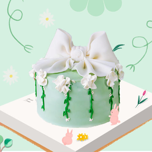 一见钟情&清新法系蝴蝶结翻糖蛋糕 商品图0
