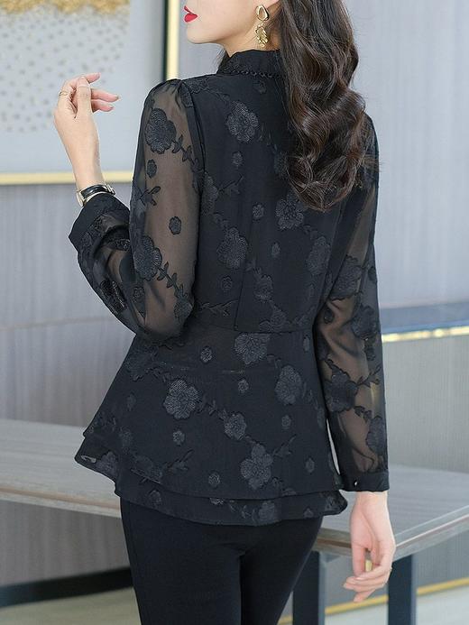 KQL-大码女装2023春季新款微胖mm显瘦上衣高级感时尚胖妹妹蕾丝衬衫女 商品图3