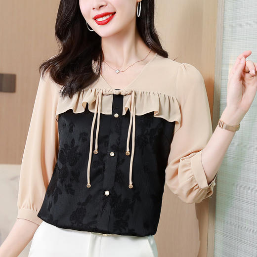 设计感国风，盘扣七分袖雪纺衫KQL-B43N8319 商品图0