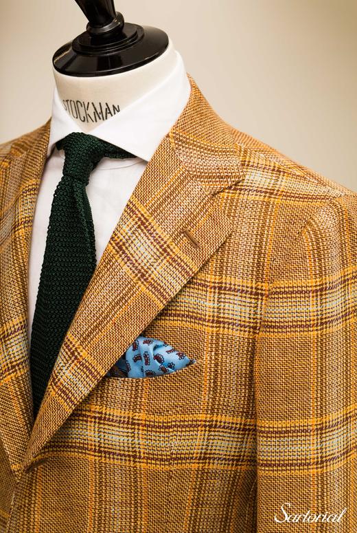 Cesare Attolini 橘色格纹亚麻单西 商品图3