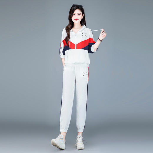 QYM 23332-Y运动服两件套衫+小脚哈伦裤时尚拼色休闲套装 商品图2